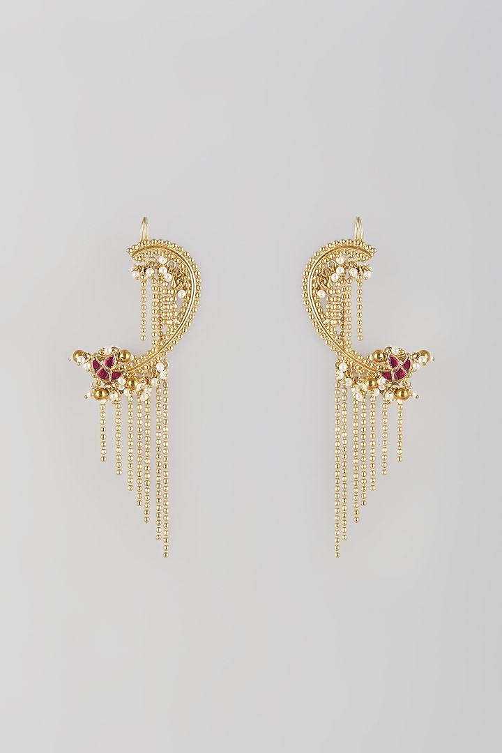 Gold Finish Kundan Polki & Ruby Stone Earcuff by Moh-Maya by Disha Khatri at Pernia's Pop Up Shop