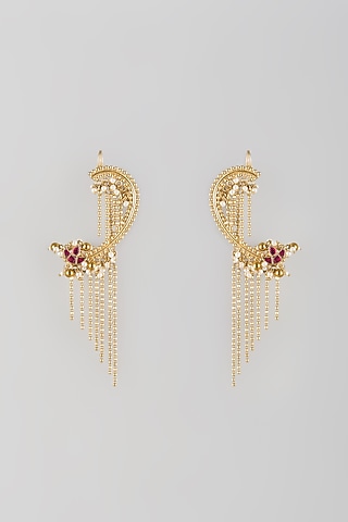 Gold Finish Kundan Polki & Ruby Stone Earcuff by Moh-Maya by Disha Khatri