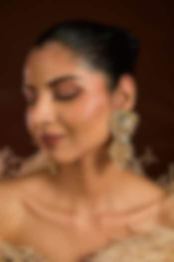 Gold Finish Mother Of Pearl Dangler Earrings by Moh-Maya by Disha Khatri at Pernia's Pop Up Shop