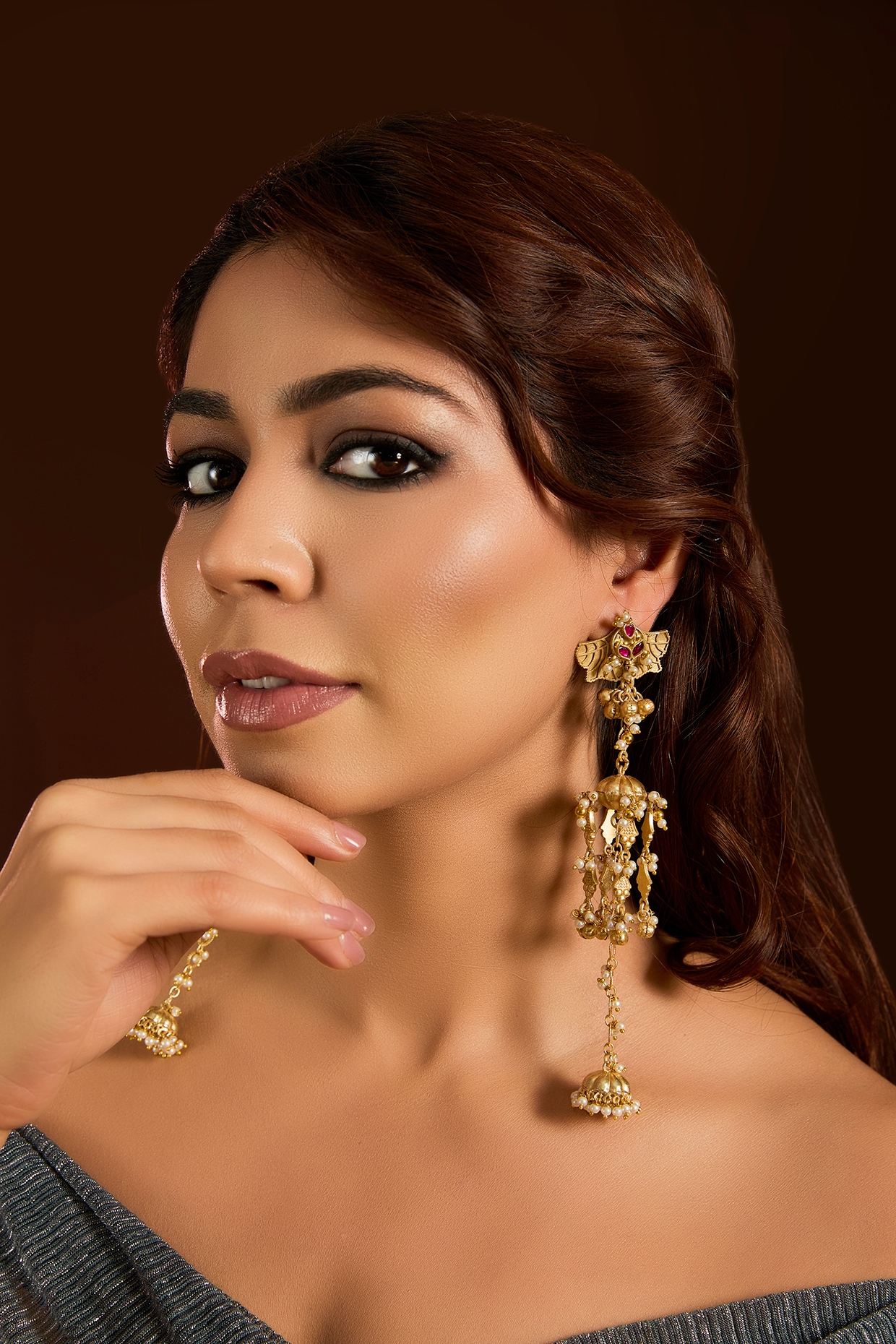 Moh-Maya by Disha Khatri Gold Finish Ruby Stone Dangler Earrings