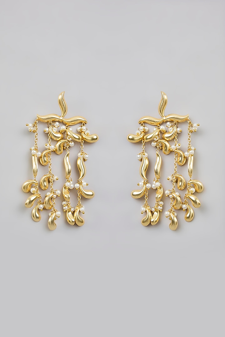 Gold Finish Dangler Earrings by Moh-Maya by Disha Khatri at Pernia's Pop Up Shop