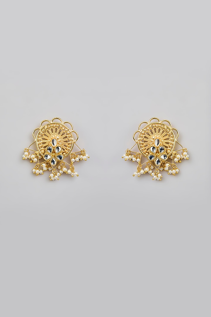 Gold Finish Stud Earrings by Moh-Maya by Disha Khatri at Pernia's Pop Up Shop
