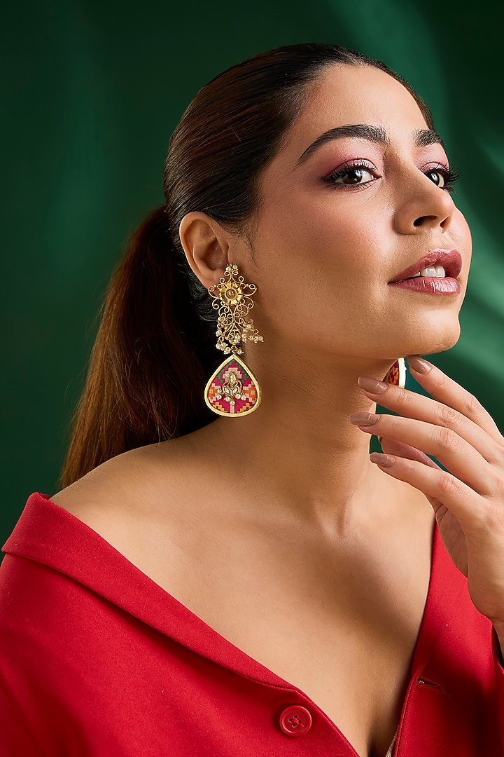 Gold Finish Dangler Earrings by Moh-Maya by Disha Khatri at Pernia's Pop Up Shop