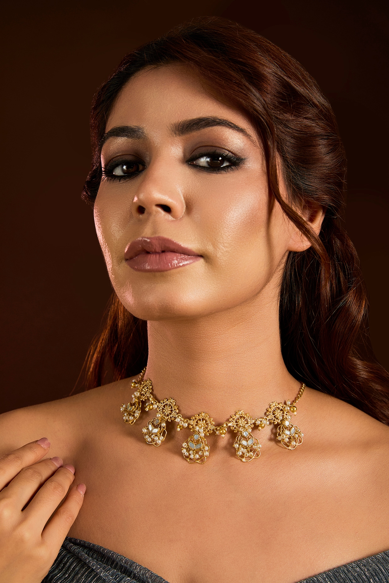 Moh-Maya by Disha Khatri Gold Finish Mother Of Pearl Necklace