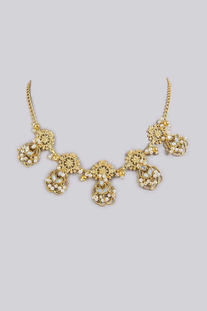 Gold Finish Mother Of Pearl Necklace by Moh-Maya by Disha Khatri at Pernia's Pop Up Shop