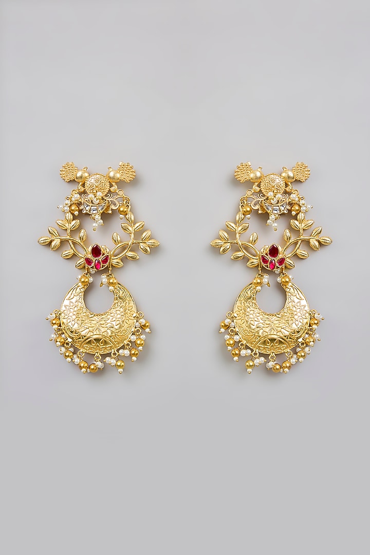 Gold Finish Dangler Earrings by Moh-Maya by Disha Khatri at Pernia's Pop Up Shop