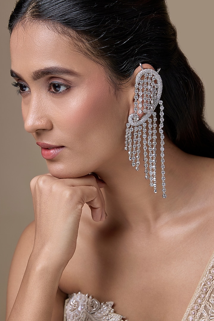 Silver Finish Zircon Dangler Earrings by Moh-Maya by Disha Khatri at Pernia's Pop Up Shop