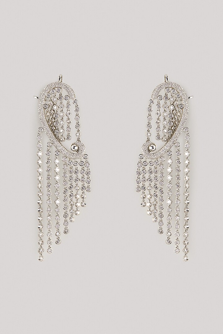 Silver Finish Zircon Dangler Earrings by Moh-Maya by Disha Khatri at Pernia's Pop Up Shop