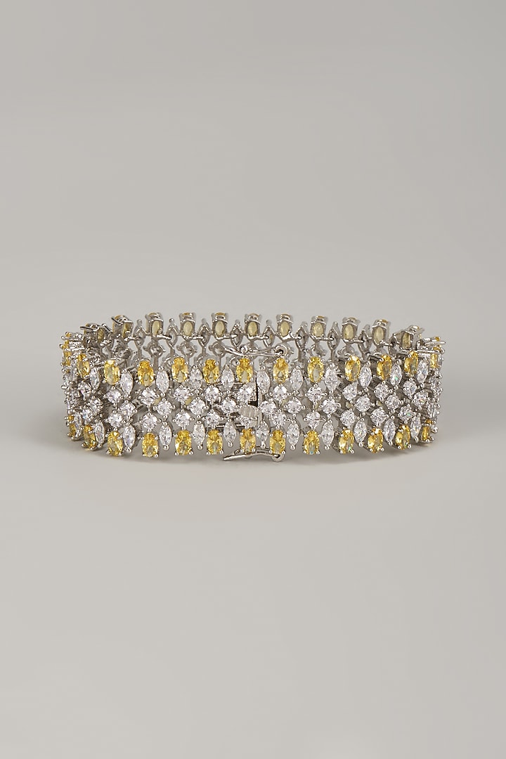 Silver Finish Zircon & Orange Stone Bracelet by Moh-Maya by Disha Khatri at Pernia's Pop Up Shop