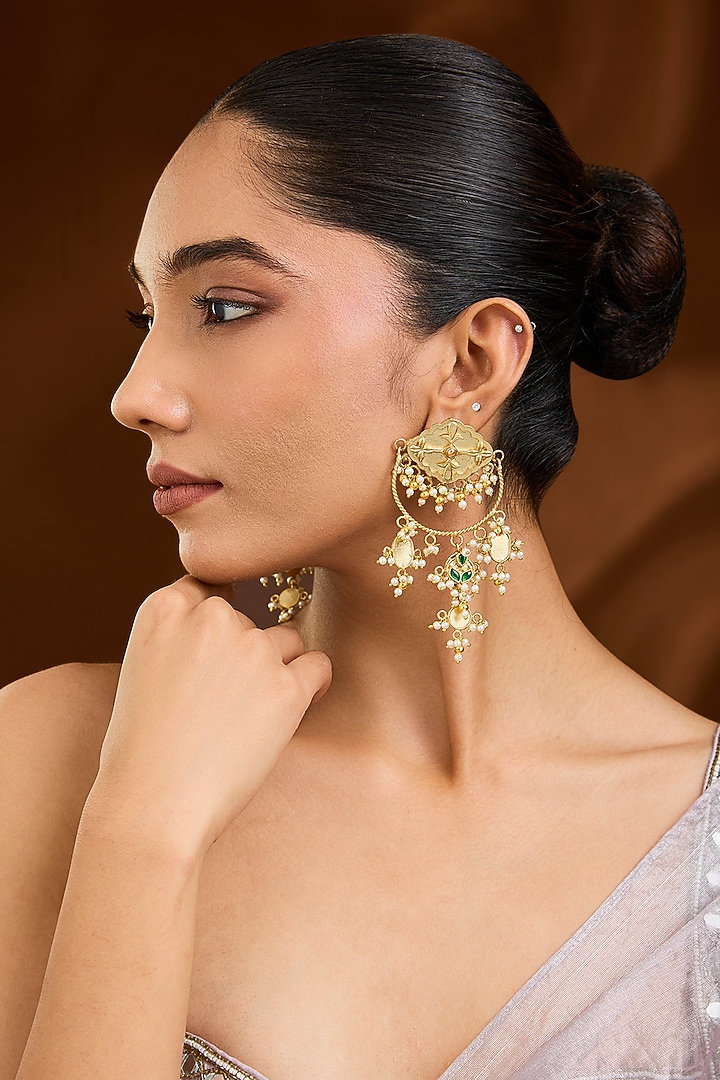 Gold Finish Dangler Earrings by Moh-Maya by Disha Khatri at Pernia's Pop Up Shop