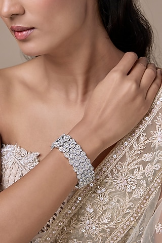 Silver Finish Yellow Zircon Bracelet by Moh-Maya by Disha Khatri