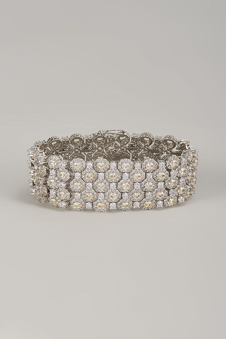 Silver Finish Yellow Zircon Bracelet by Moh-Maya by Disha Khatri at Pernia's Pop Up Shop