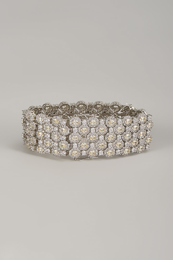 Silver Finish Yellow Zircon Bracelet by Moh-Maya by Disha Khatri at Pernia's Pop Up Shop