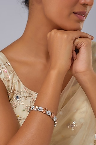 Silver Finish Citrine Zircon Bracelet by Moh-Maya by Disha Khatri
