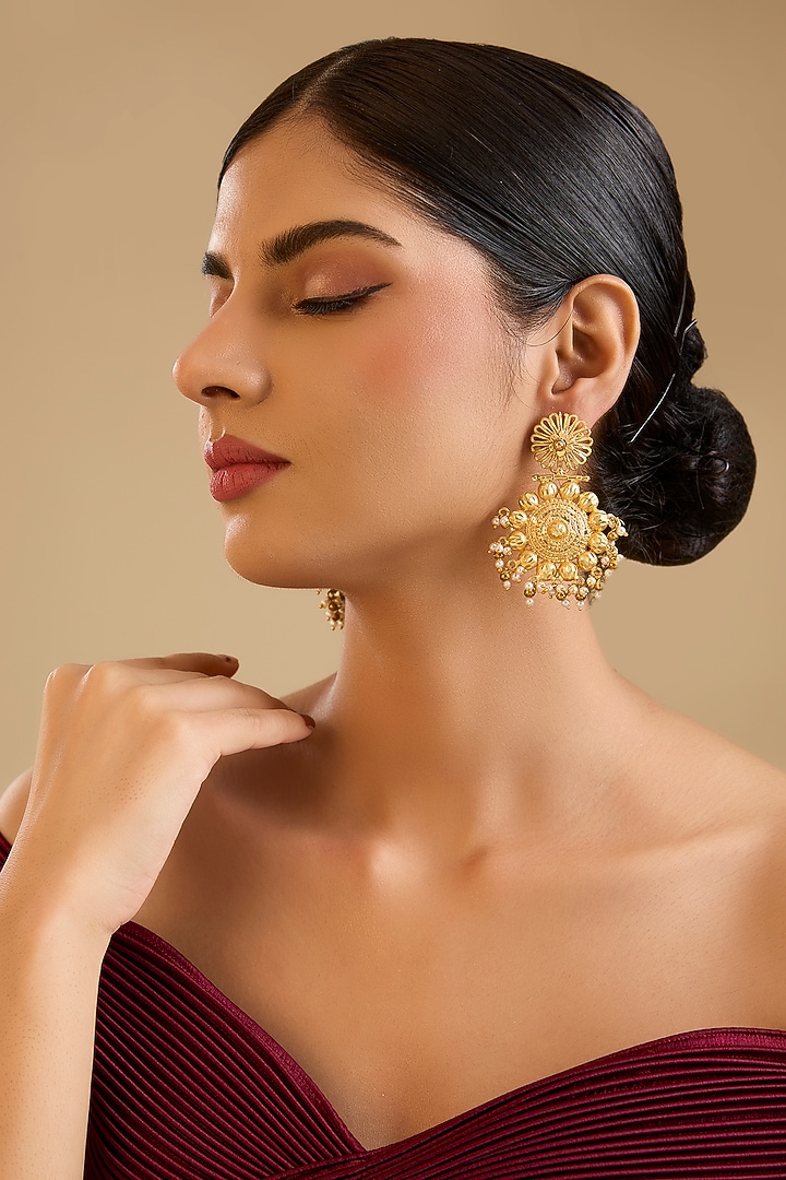Gold Finish Kundan Polki Dangler Earrings by Moh-Maya by Disha Khatri at Pernia's Pop Up Shop