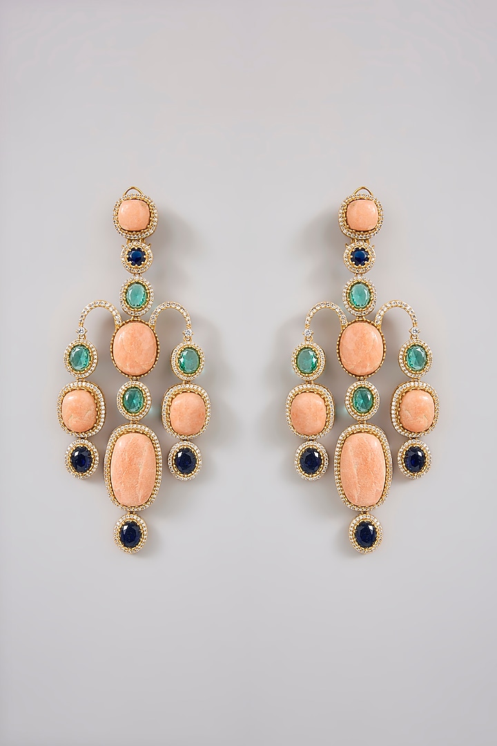 Gold Finish Emerald & Zircon Dangler Earrings by Moh-Maya by Disha Khatri at Pernia's Pop Up Shop