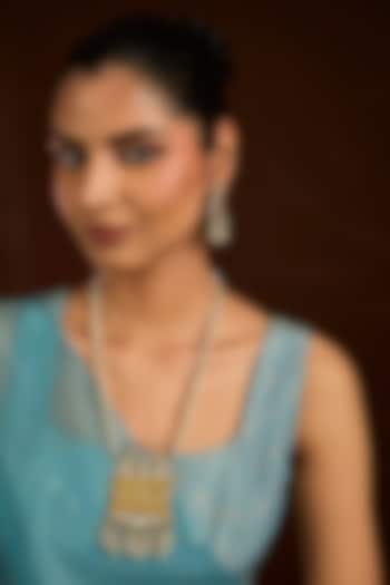 Gold Finish Kundan Polki & Pearl Long Necklace Set by Moh-Maya by Disha Khatri at Pernia's Pop Up Shop