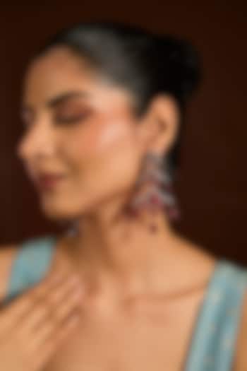 White Finish Zircon & Ruby Stone Dangler Earrings by Moh-Maya by Disha Khatri at Pernia's Pop Up Shop