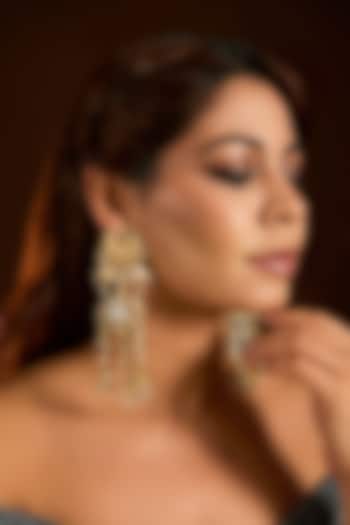 Gold Finish Kundan Polki & Carved Pearl Dangler Earrings by Moh-Maya by Disha Khatri at Pernia's Pop Up Shop