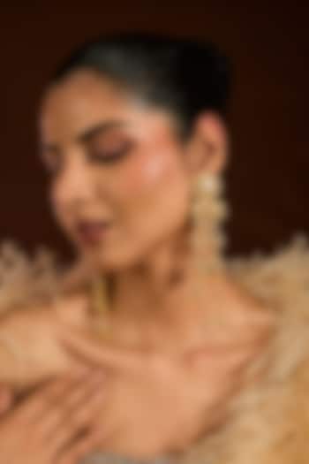 Gold Finish Carved Pearl Beaded Dangler Earrings by Moh-Maya by Disha Khatri at Pernia's Pop Up Shop