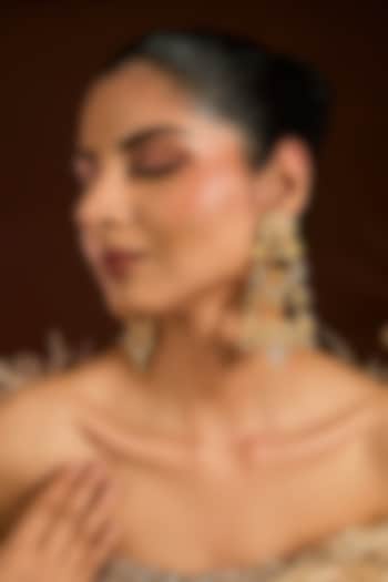 Gold Finish Ruby Stone & Coin Beaded Dangler Earrings by Moh-Maya by Disha Khatri at Pernia's Pop Up Shop