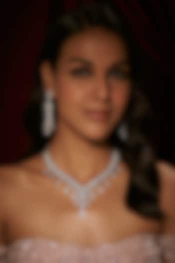 Silver Finish Zircon Long Necklace Set by Moh-Maya by Disha Khatri at Pernia's Pop Up Shop