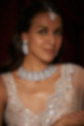 Silver Finish Zircon & Ruby Stone Choker Necklace Set by Moh-Maya by Disha Khatri at Pernia's Pop Up Shop