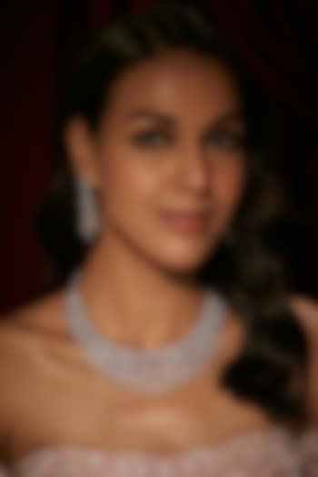 Silver Finish Zircon Choker Necklace Set by Moh-Maya by Disha Khatri