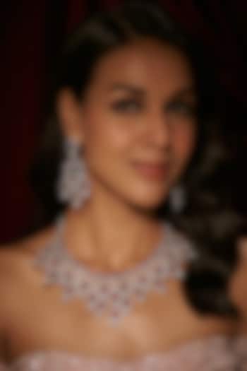 Silver Finish Zircon & Ruby Stone Choker Necklace Set by Moh-Maya by Disha Khatri