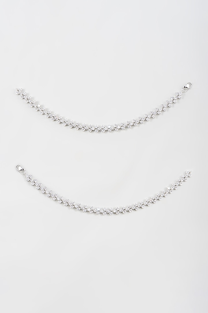 Silver Finish Zircon Anklets (Set Of 2) by Moh-Maya by Disha Khatri at Pernia's Pop Up Shop