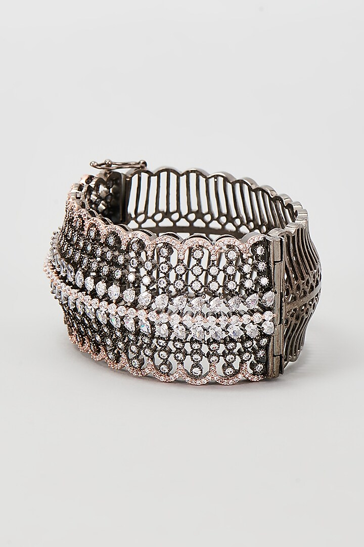 Two Tone Finish White Zircon Bracelet by Moh-Maya by Disha Khatri at Pernia's Pop Up Shop