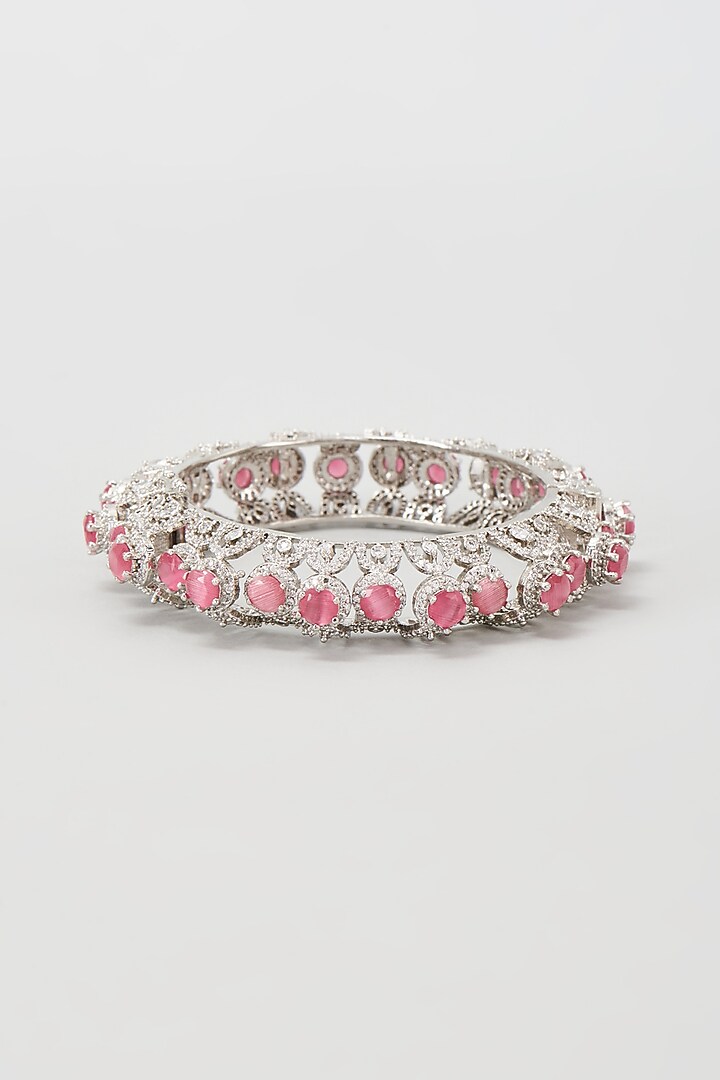 Silver Finish Zircon & Pink Stone Bangle by Moh-Maya by Disha Khatri at Pernia's Pop Up Shop