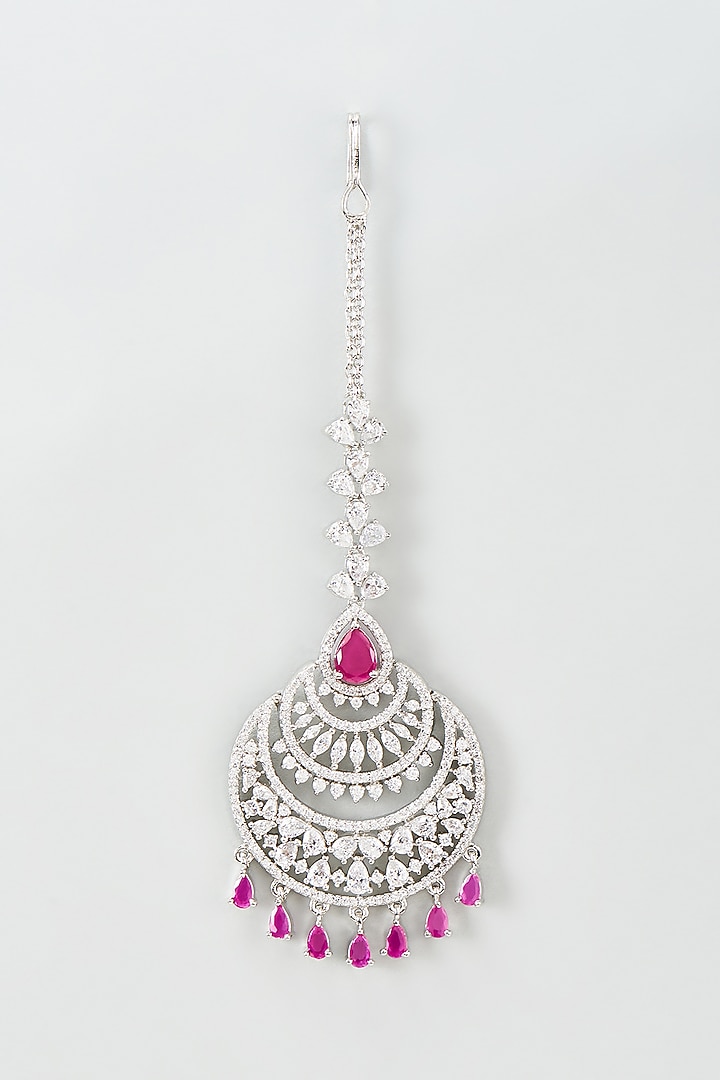 Silver Finish Zircon & Ruby Maangtikka by Moh-Maya by Disha Khatri at Pernia's Pop Up Shop
