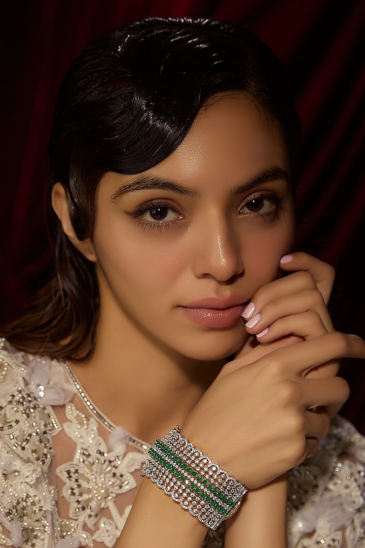 White Finish Emerald & Zircon Bracelet by Moh-Maya by Disha Khatri