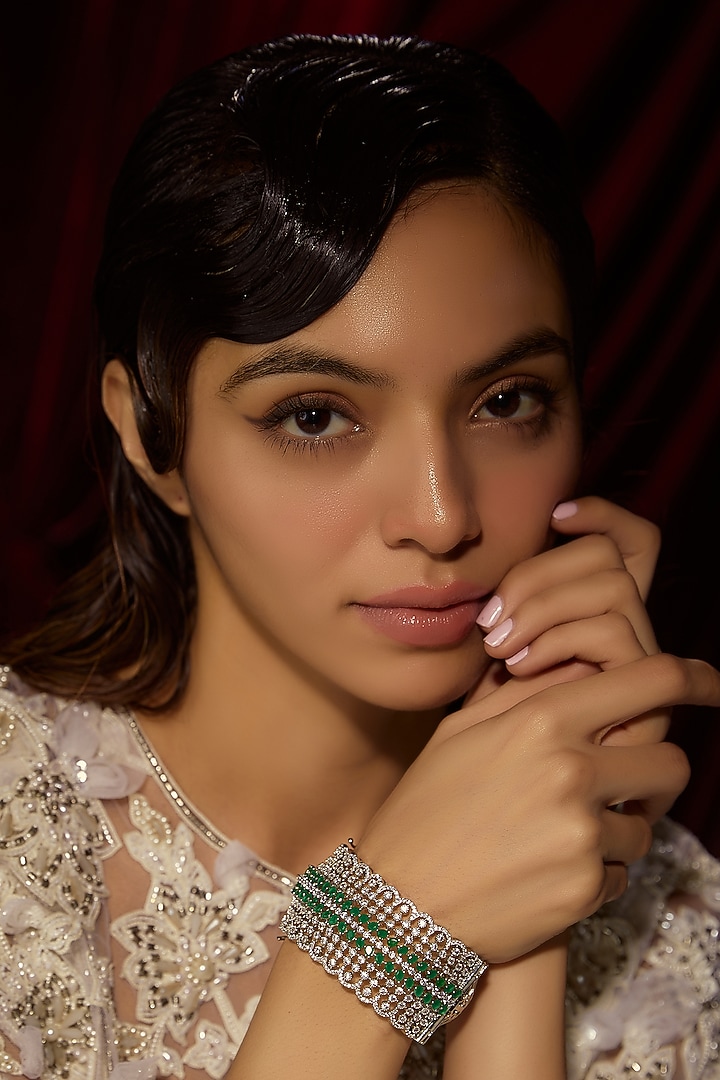 White Finish Emerald & Zircon Bracelet by Moh-Maya by Disha Khatri at Pernia's Pop Up Shop