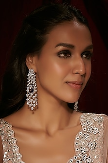 White Finish Purple Stone & Zircon Dangler Earrings by Moh-Maya by Disha Khatri-DESIGNER EARRINGS