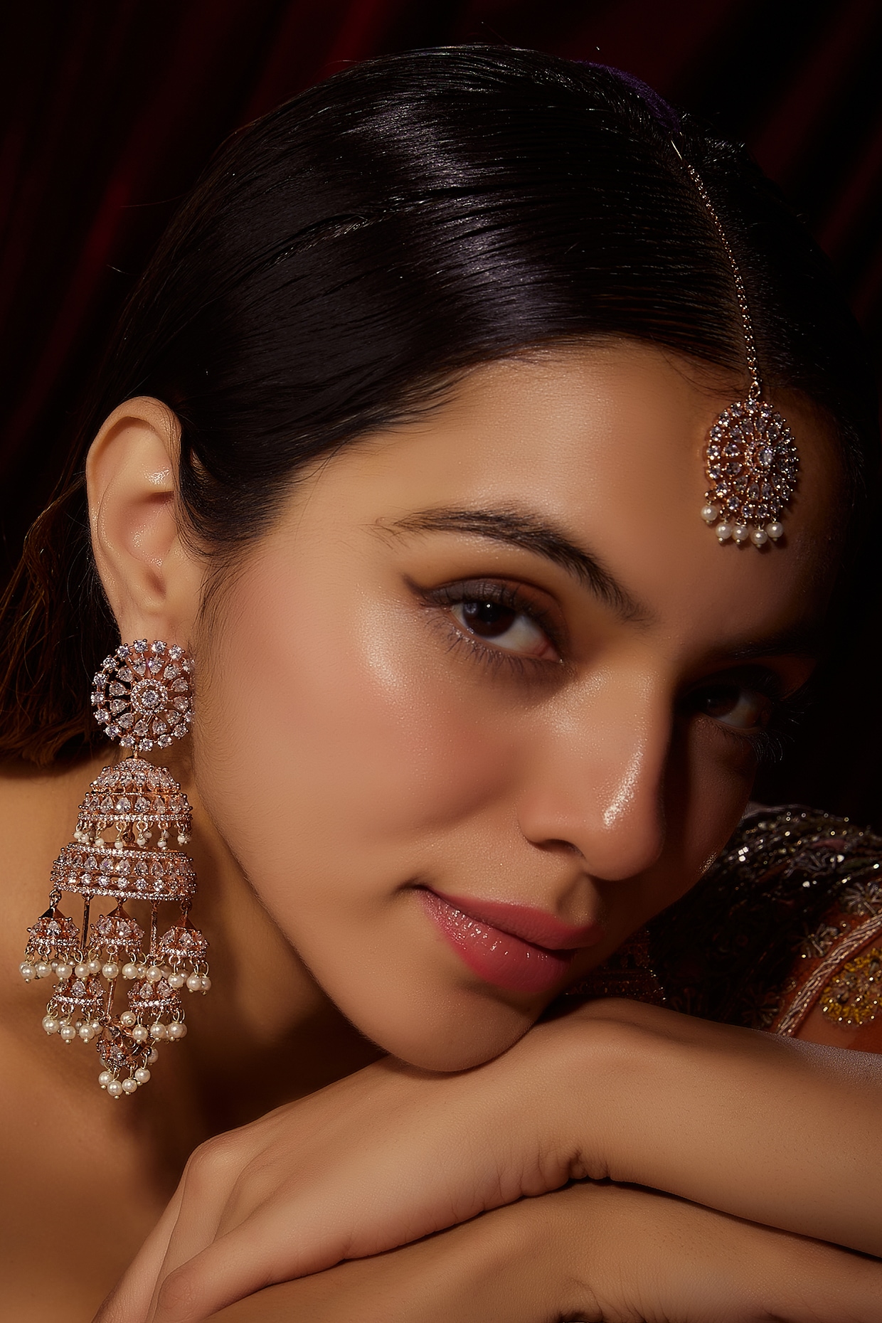 Pink maang discount tikka online