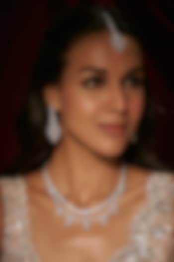 White Finish Zircon Layered Necklace Set by Moh-Maya by Disha Khatri