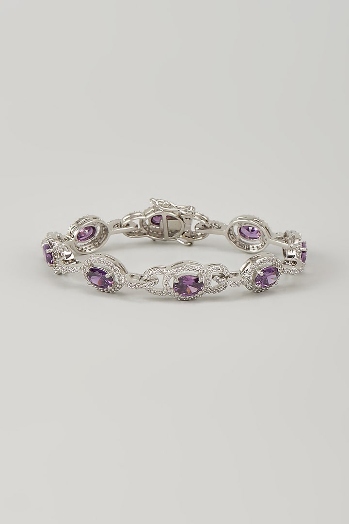 Silver Finish Zircon & Amethyst Sapphire Stone Bracelet by Moh-Maya by Disha Khatri at Pernia's Pop Up Shop