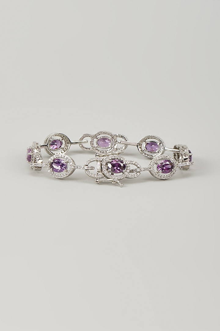 Silver Finish Zircon & Amethyst Sapphire Stone Bracelet by Moh-Maya by Disha Khatri at Pernia's Pop Up Shop