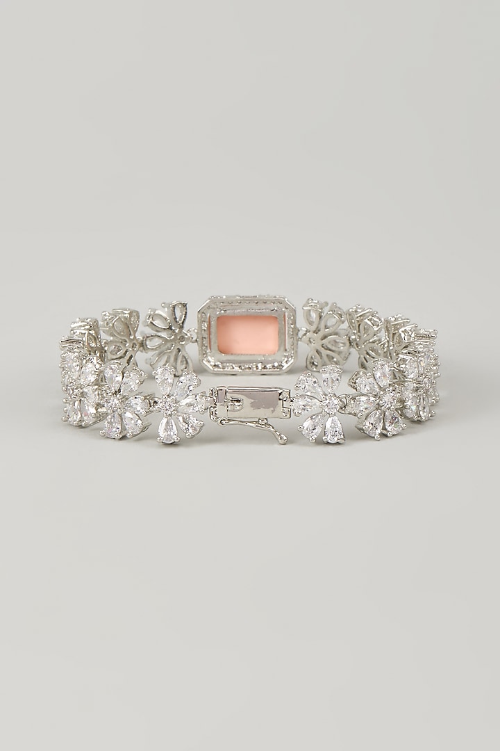 Silver Finish Zircon & Peach Opal Stone Bracelet by Moh-Maya by Disha Khatri at Pernia's Pop Up Shop