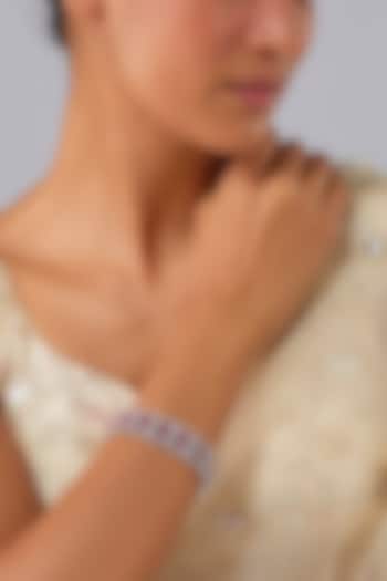 Silver Finish Zircon & Ruby Stone Bracelet by Moh-Maya by Disha Khatri at Pernia's Pop Up Shop