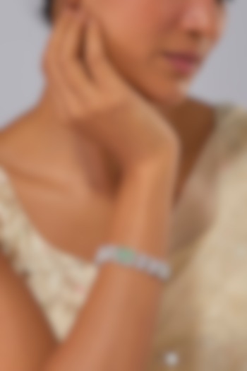 Silver Finish Zircon & Turquoise Stone Bracelet by Moh-Maya by Disha Khatri at Pernia's Pop Up Shop