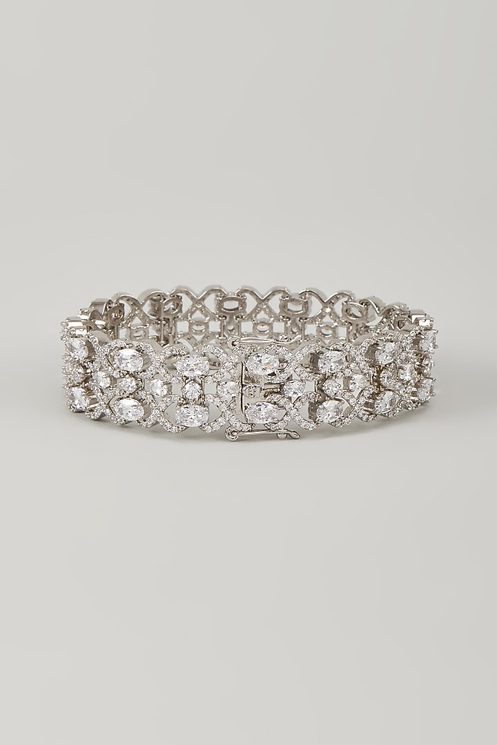 Silver Finish Zircon Bracelet by Moh-Maya by Disha Khatri at Pernia's Pop Up Shop