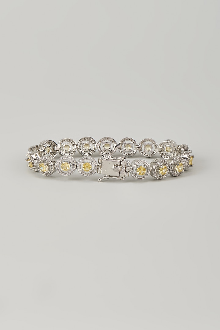 Silver Finish Yellow Sapphire Zircon Bracelet by Moh-Maya by Disha Khatri at Pernia's Pop Up Shop