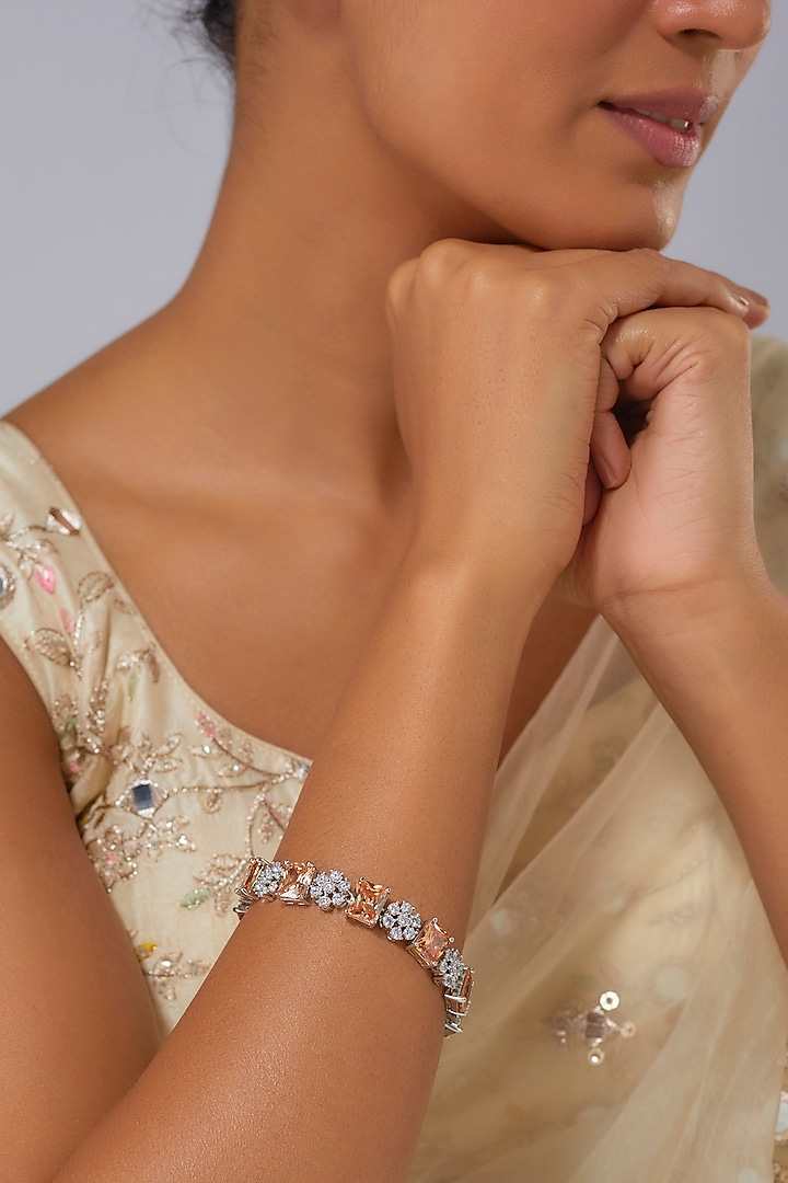Silver Finish Citrine Zircon Bracelet by Moh-Maya by Disha Khatri at Pernia's Pop Up Shop