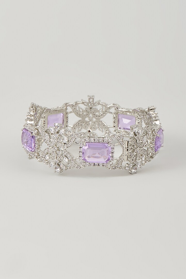 Silver Finish Zircon & Amethyst Stone Bracelet by Moh-Maya by Disha Khatri at Pernia's Pop Up Shop