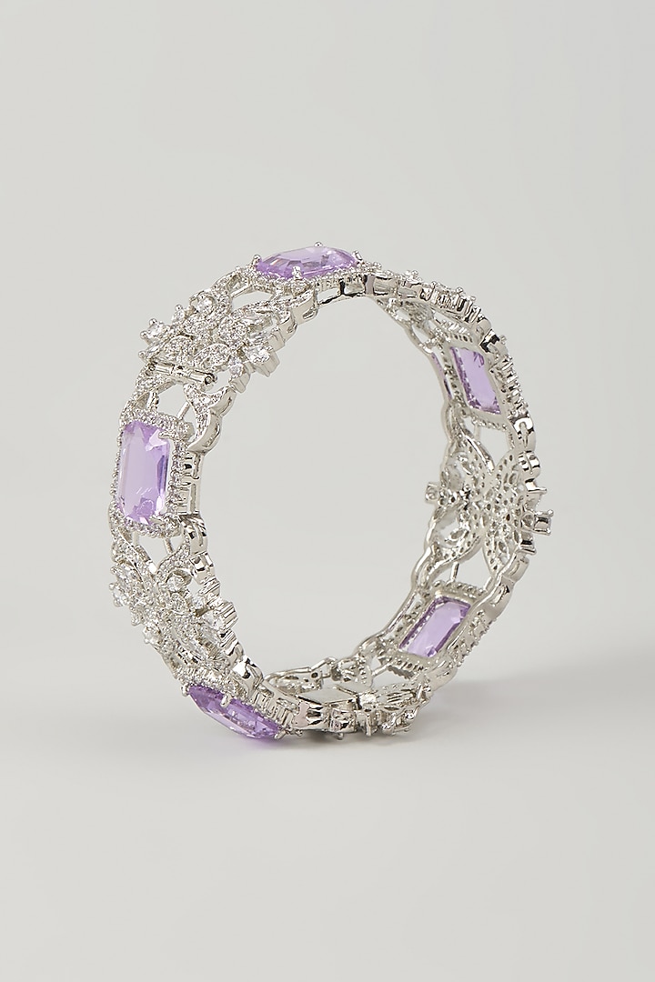 Silver Finish Zircon & Amethyst Stone Bracelet by Moh-Maya by Disha Khatri at Pernia's Pop Up Shop