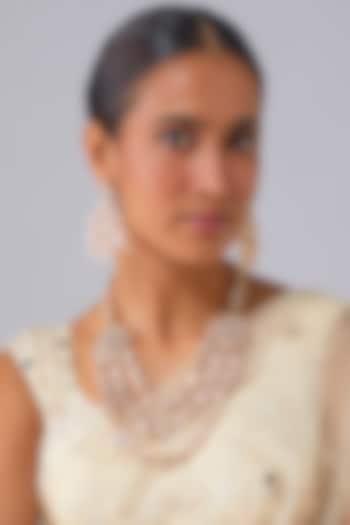 Gold Finish Kundan Polki & Ruby Zircon Layered Necklace Set by Moh-Maya by Disha Khatri at Pernia's Pop Up Shop