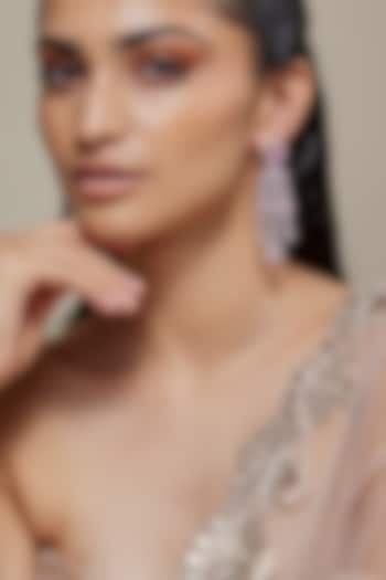 Silver Finish Rose Quartz Stone & Zircon Dangler Earrings by Moh-Maya by Disha Khatri at Pernia's Pop Up Shop